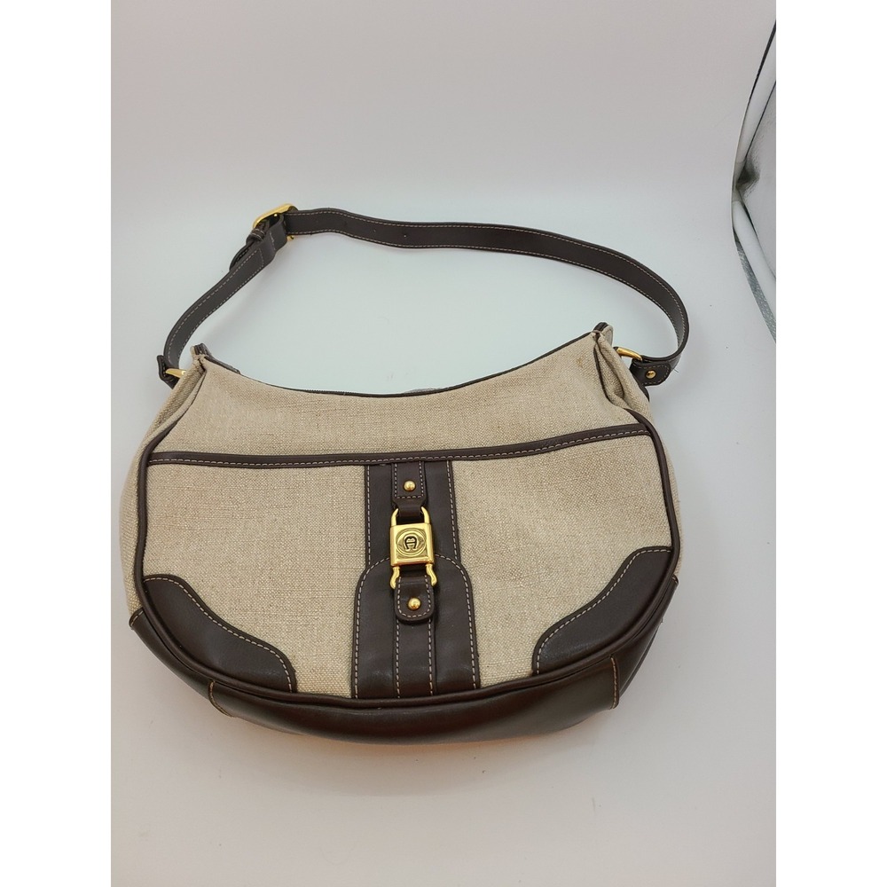 Etienne Aigner Shoulder Bag A Neutral Woven Linen Body Purse Handbag